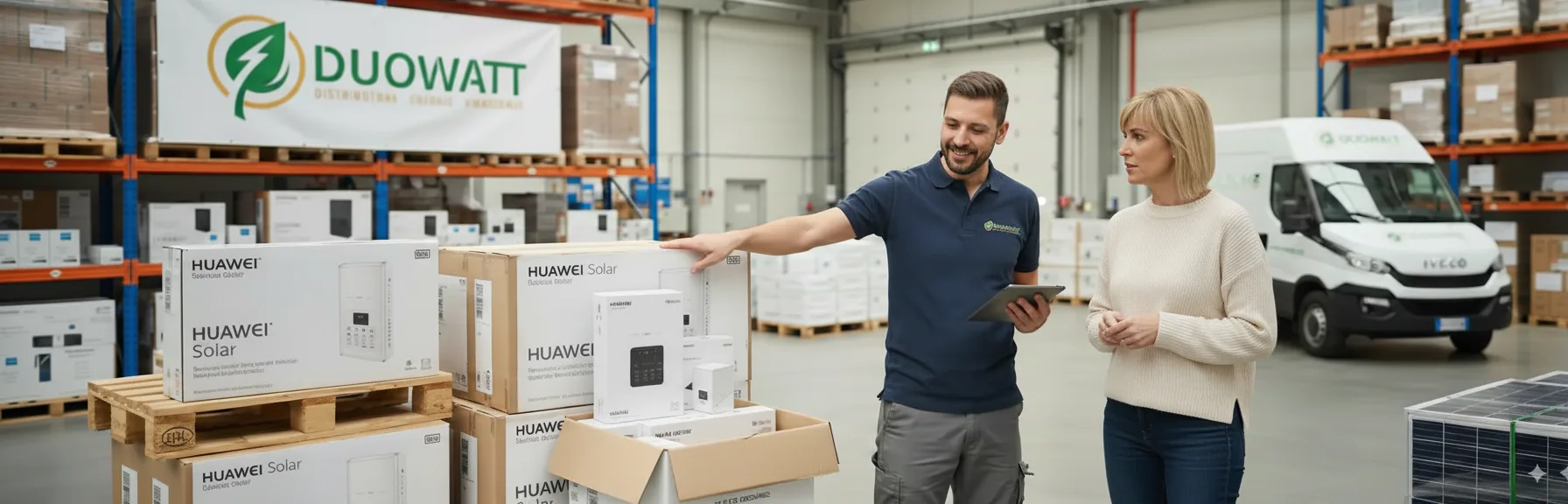 Cliente che acquista un kit fotovoltaico Duowatt in magazzino